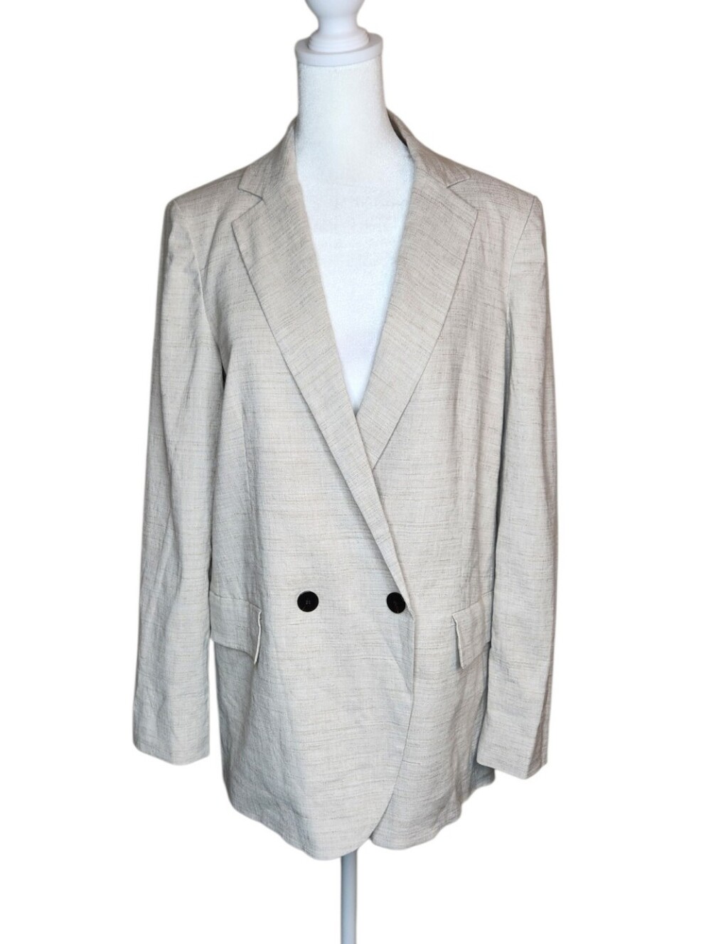Theory Double Breasted Linen Blend Beige Blazer Size 2